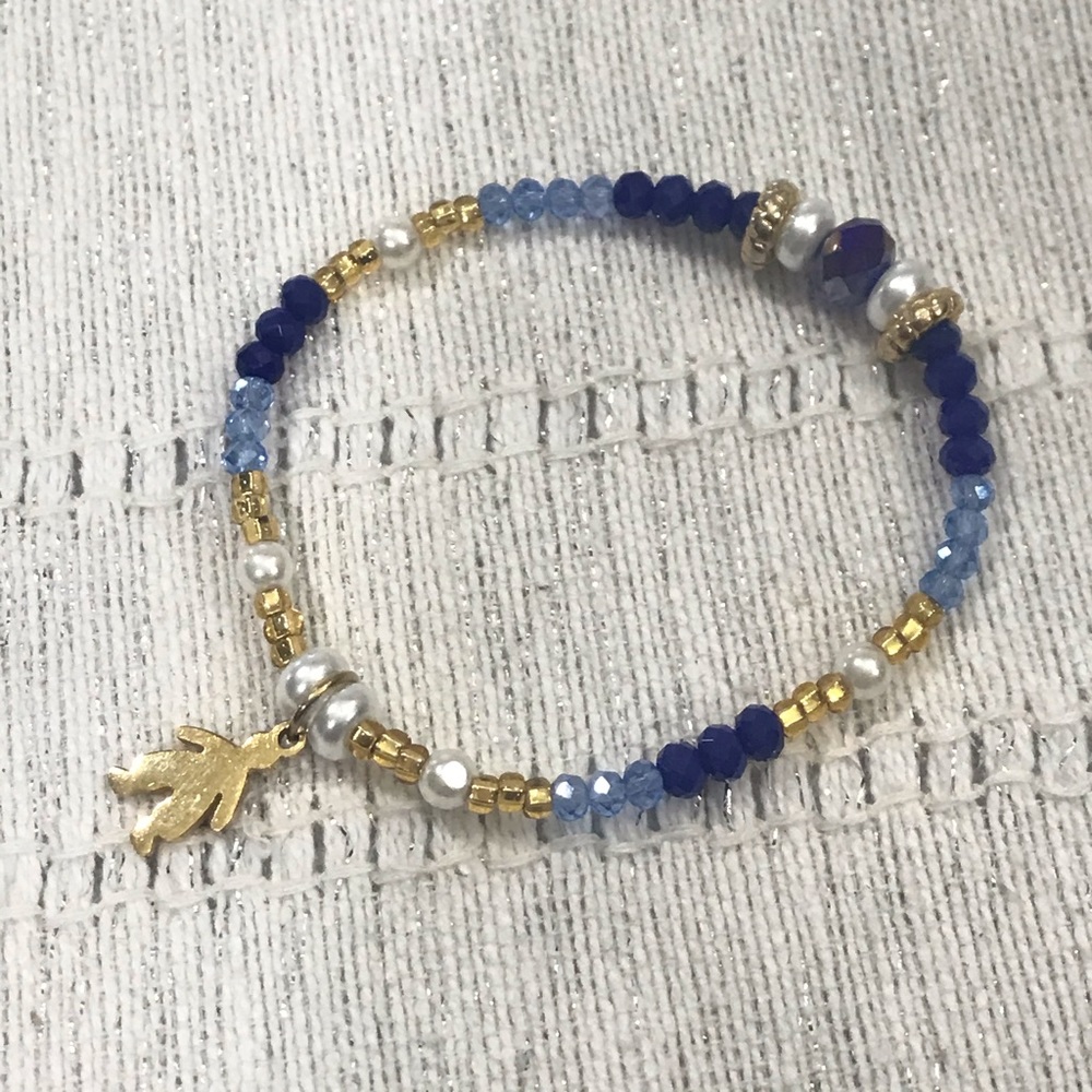 HANDMADE Blue/white/Crystal Bracelet Boy Charm
